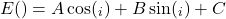\[    E(θ) = A \cos(θ_i) + B \sin(θ_i) + C    \]