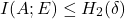 \[ I(A;E) \leq H_2(\delta) \]