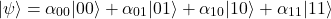 \[ |\psi\rangle = \alpha_{00}|00\rangle + \alpha_{01}|01\rangle + \alpha_{10}|10\rangle + \alpha_{11}|11\rangle \]